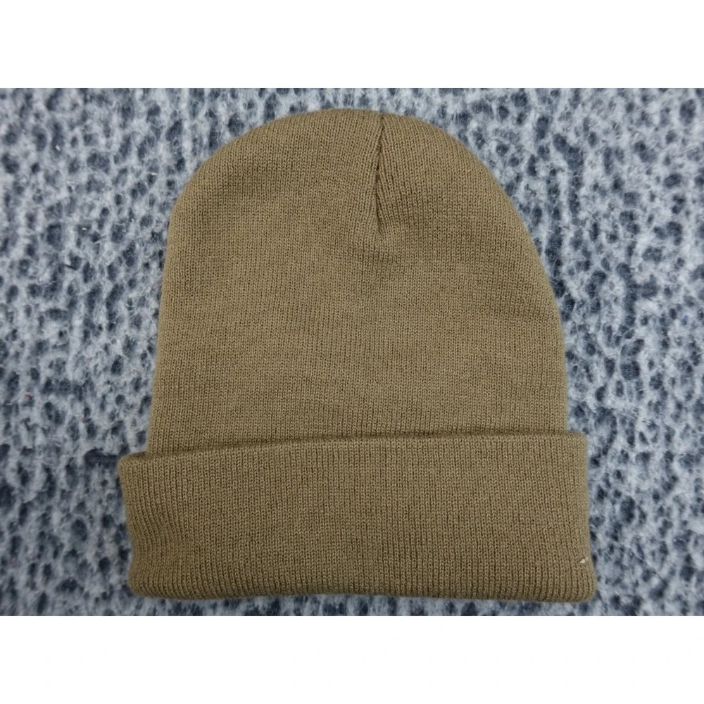 True Religion Beanie Hat Olive Brown White Embroidered Horseshoe Logo Cuffed‎ OS